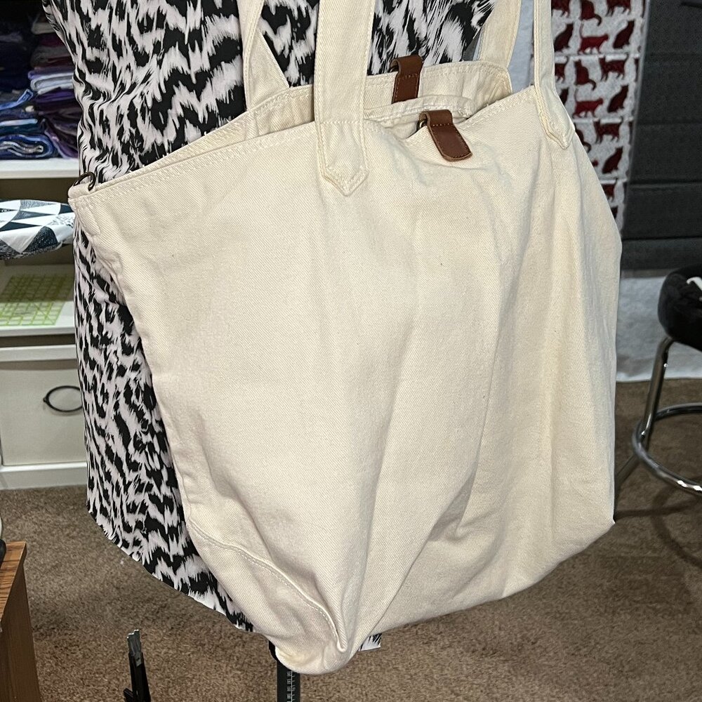 Eddie Bauer Cotton Canvas Leather accent buckle tote bag